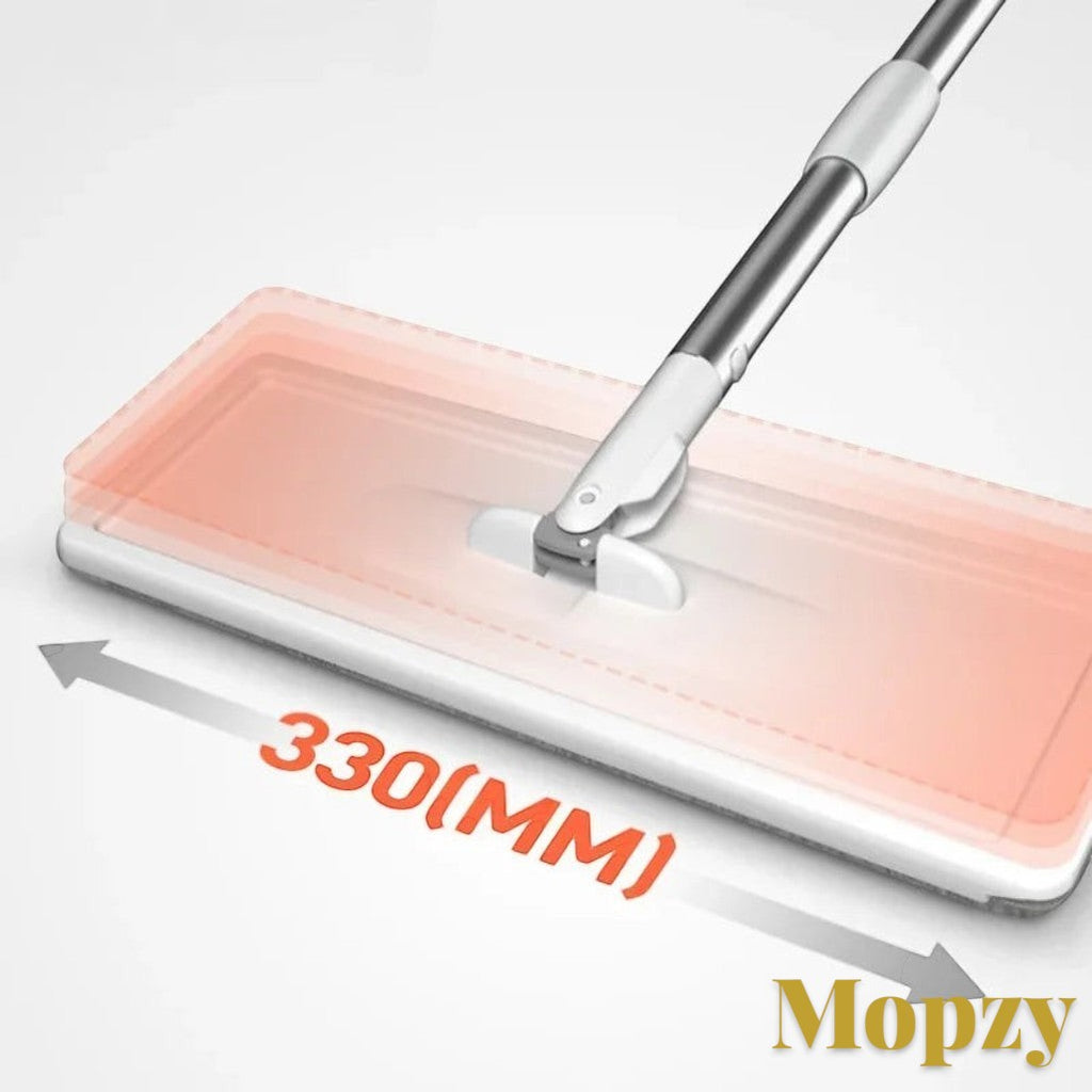 Gr8est Mopzy spin mop head with a 330mm wide microfiber cleaning surface and ergonomic handle attachment
