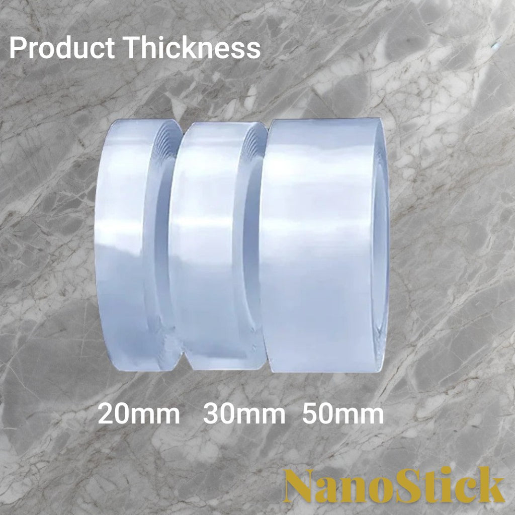 Gr8est heavy-duty nano double-sided tape rolls in 20mm, 30mm, and 50mm widths for comparison