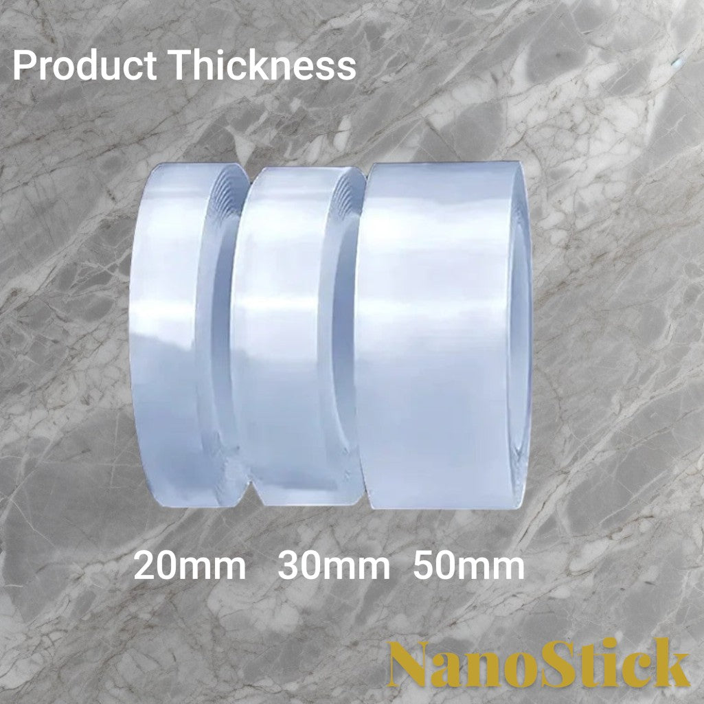 Gr8est heavy-duty nano double-sided tape rolls in 20mm, 30mm, and 50mm widths for comparison