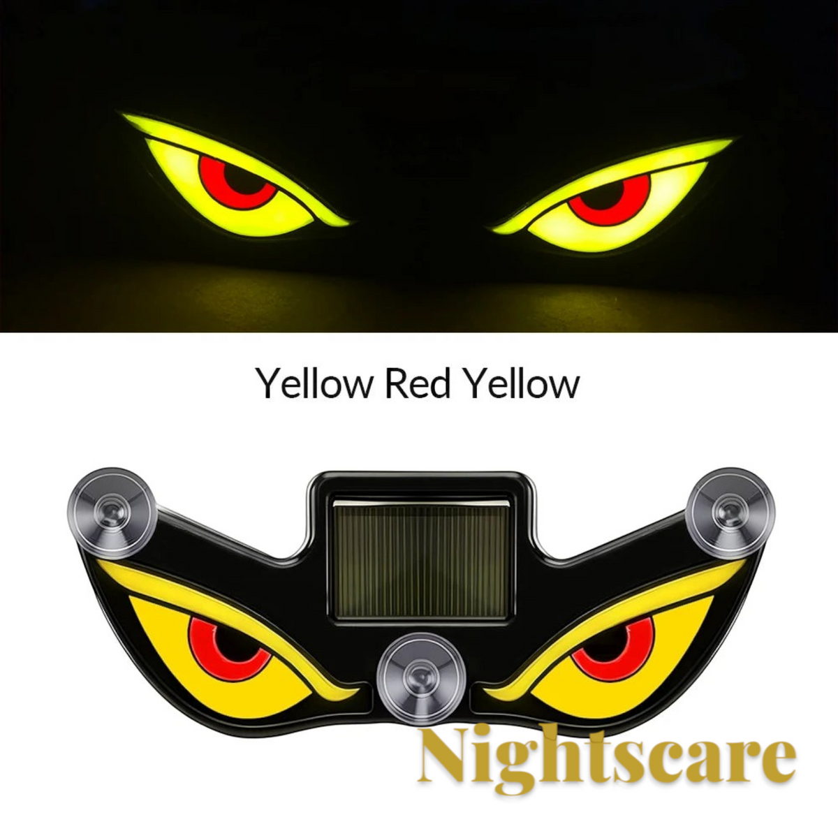 Gr8est solar LED demon eye car window light with yellow and red glowing eyes and suction cup mounts