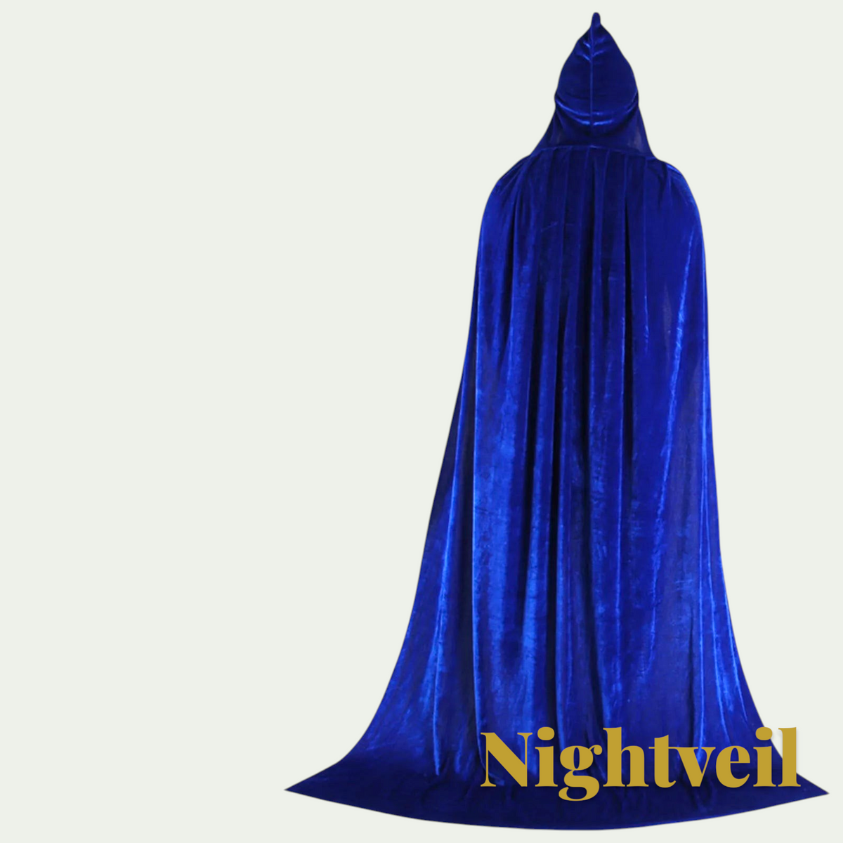 Gr8est Nightveil long royal blue hooded velvet cloak for Halloween costumes and cosplay events