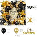 Gr8est Noctara 98-piece black and gold balloon garland arch kit with star-shaped foil balloons and confetti accents