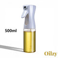 Gr8est 500ml Oilzy kitchen oil spray bottle with a white mist dispenser and clear container for healthy cooking.