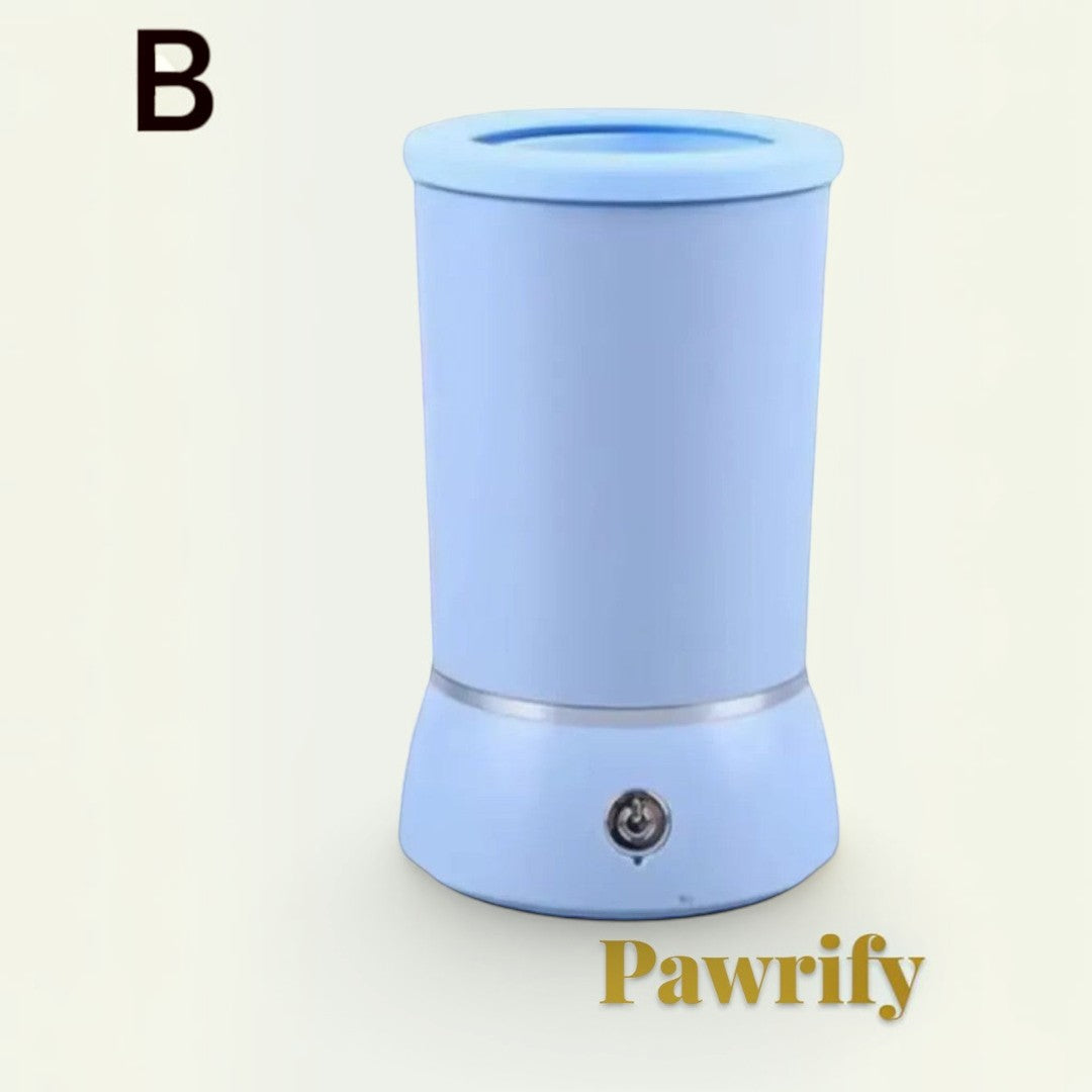 Gr8est Pawrify electric dog paw washer in light blue with a one-touch power button and internal silicone bristles