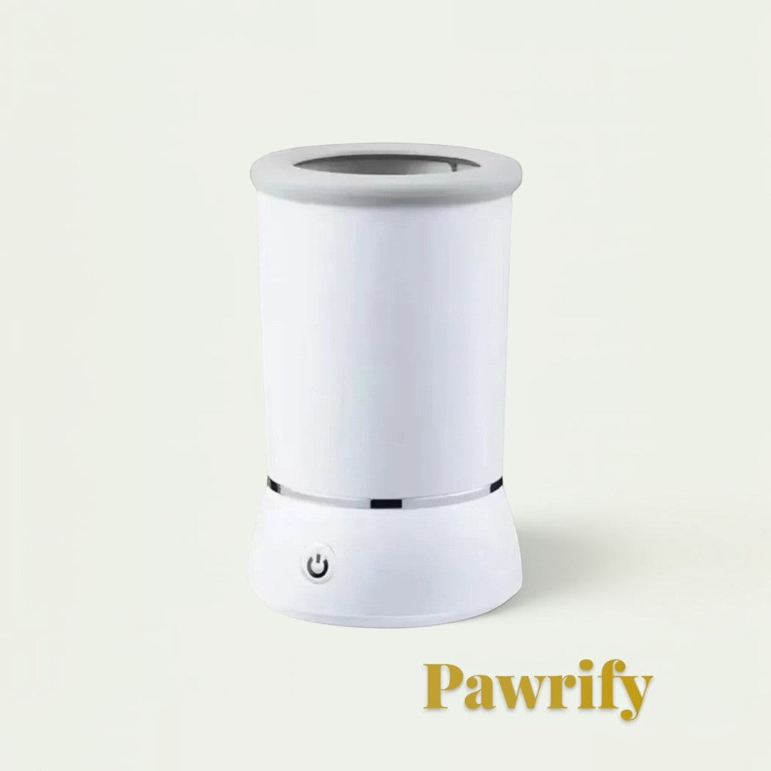 Gr8est Pawrify electric dog paw washer in white with a one-touch power button and soft silicone bristles