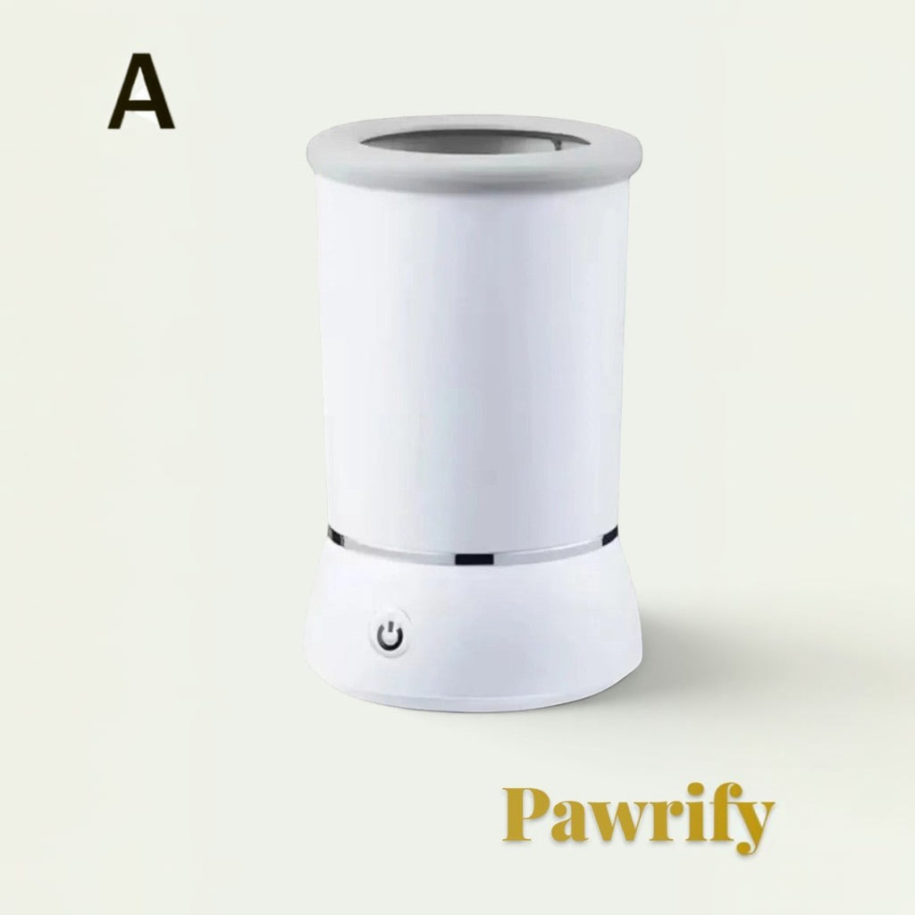 Gr8est Pawrify white electric dog paw washer with one-touch button and silicone bristles for cleaning muddy paws