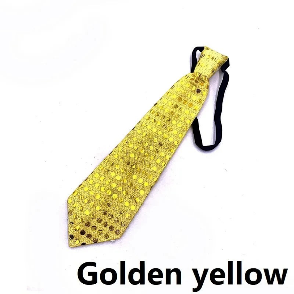 Gr8est Phosphorico golden yellow sequined necktie with a shimmering reflective finish for parties and events