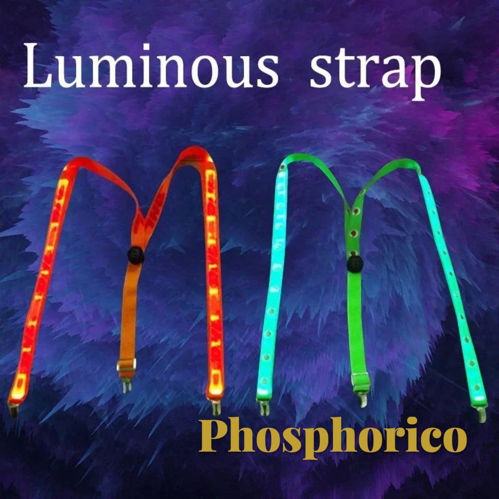 Gr8est Phosphorico LED light-up suspenders in orange and green glowing microfiber for raves and parties