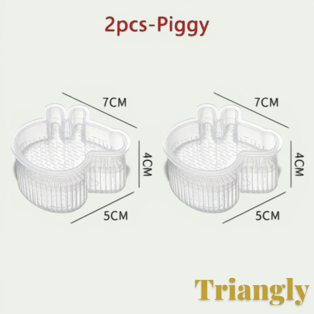 Gr8est set of two clear plastic piggy-shaped onigiri molds for creating cute triangle rice balls for bento boxes.