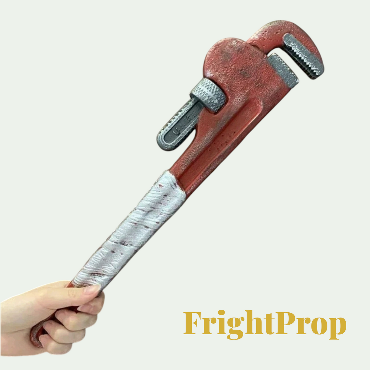 Gr8est soft PU rubber pipe wrench prop for Halloween costumes and cosplay, featuring a realistic weathered finish.