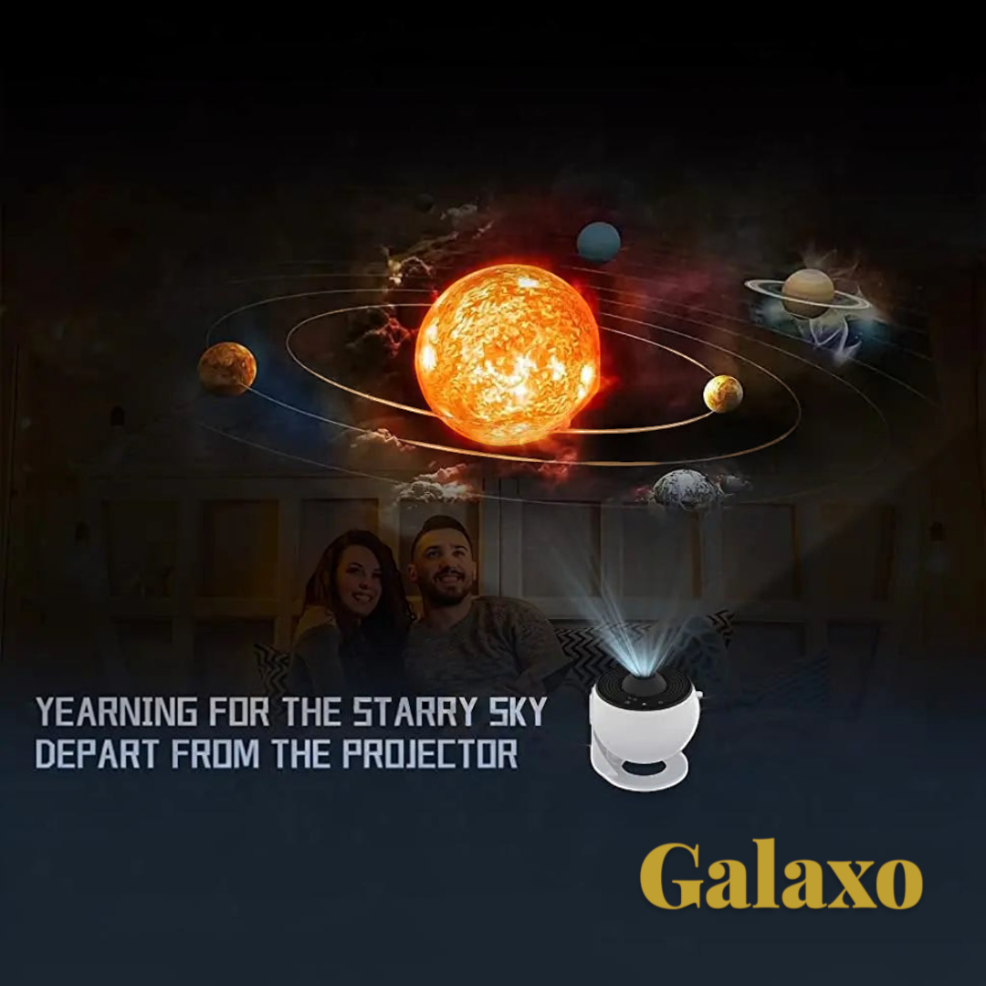 Gr8est 13-in-1 planetarium galaxy projector displaying a solar system scene on a bedroom wall for a couple