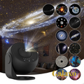 Gr8est 13-in-1 planetarium galaxy projector in black, displaying various space scenes on a bedroom ceiling.
