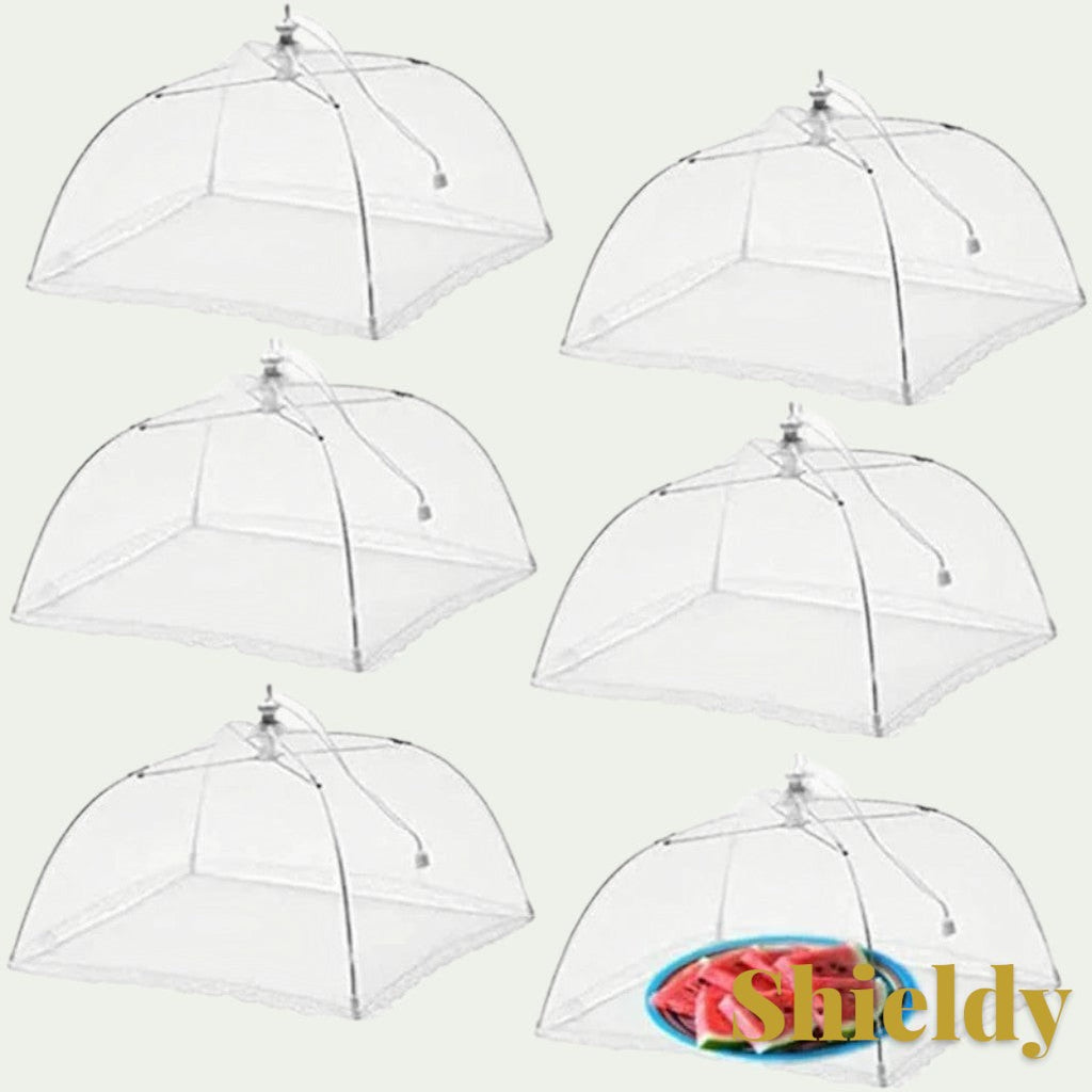 Gr8est set of six white pop-up mesh food covers for outdoor picnics and kitchen insect protection