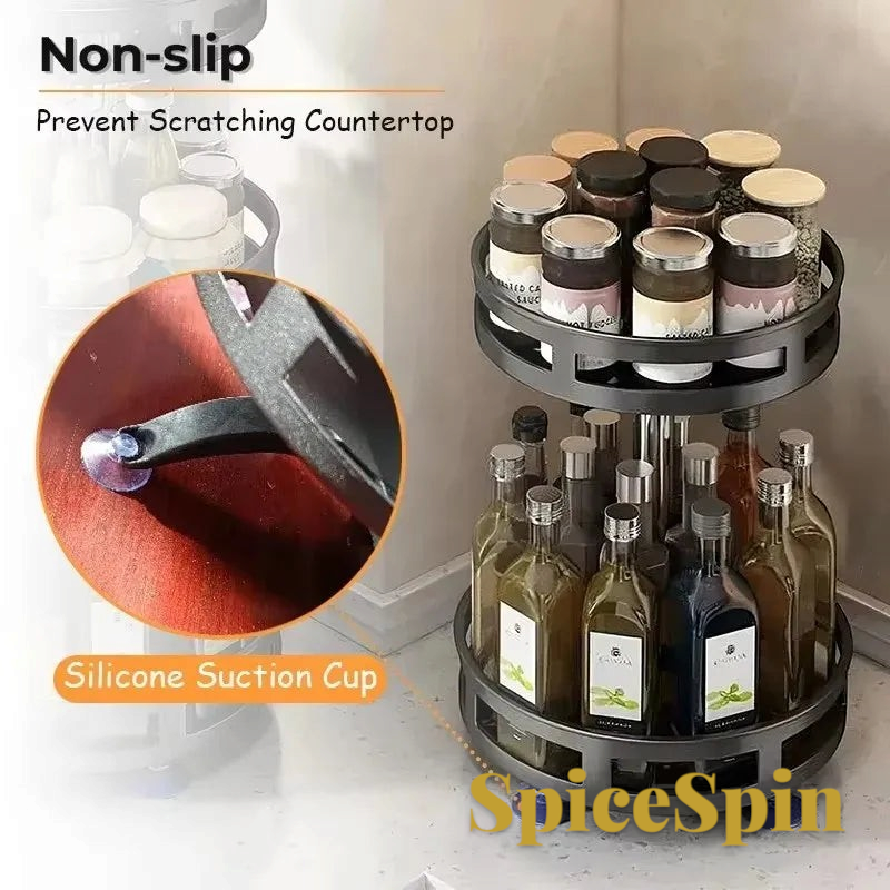 Gr8est two-tier rotating spice rack with non-slip silicone suction cups for stable kitchen countertop organization