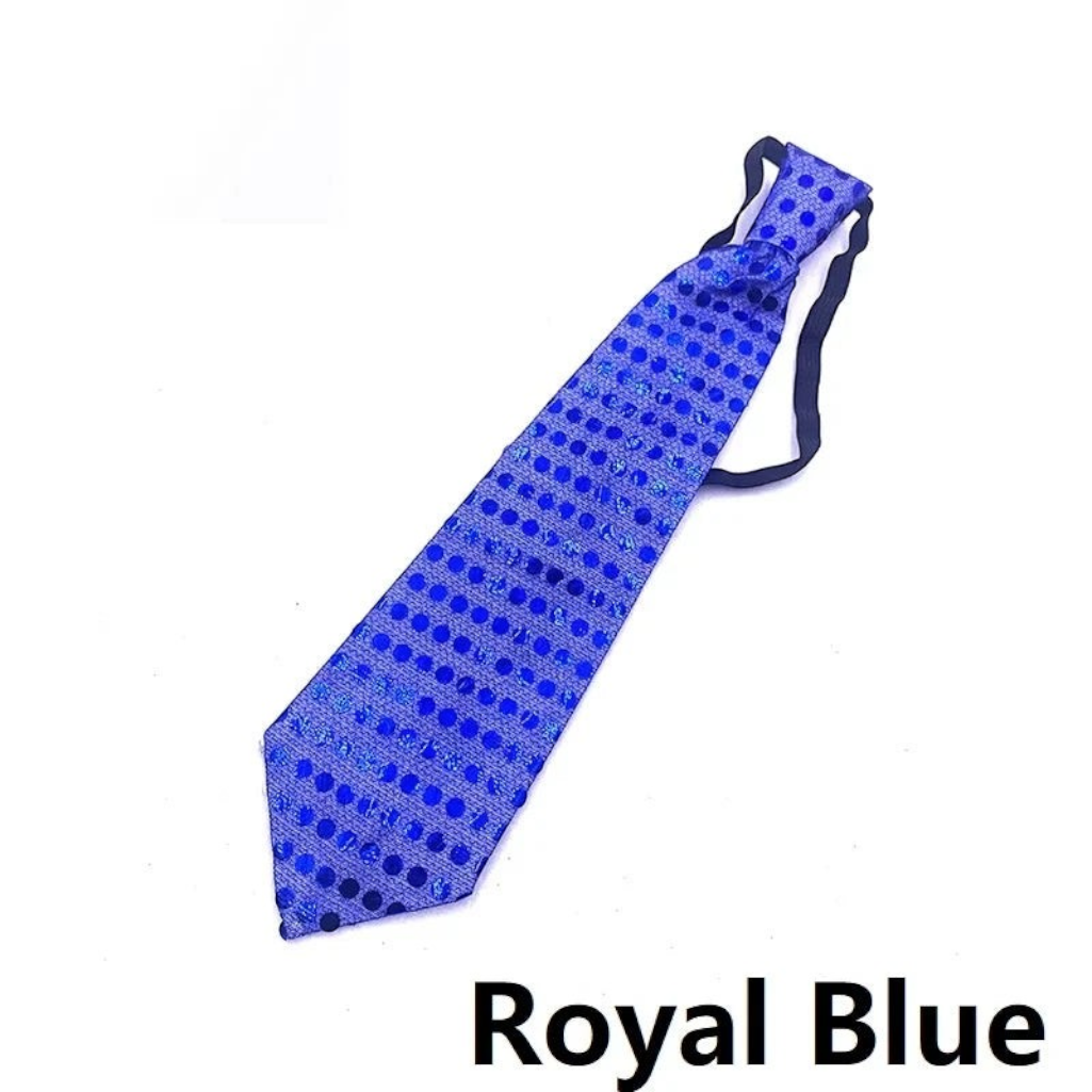Gr8est royal blue sequined necktie with a shimmering polka dot pattern for party wear