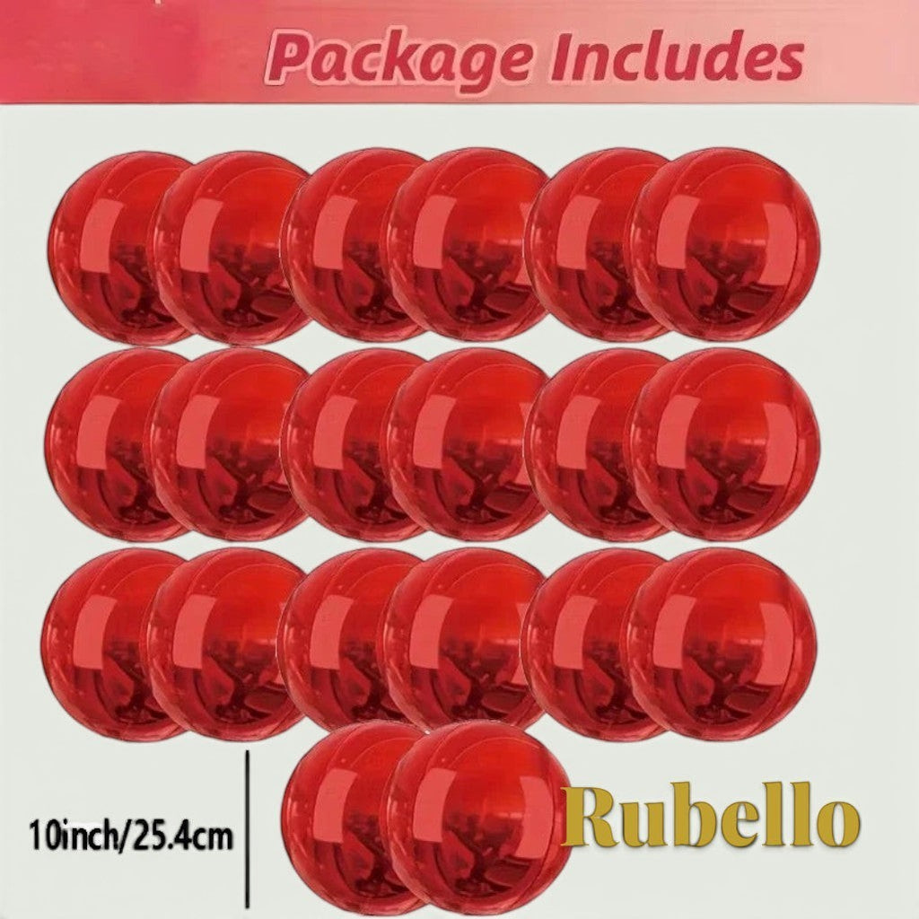 Gr8est Rubello pack of 10 red 10-inch 4D spherical aluminium foil balloons for romantic party decorations.