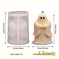 Gr8est silicone mold for a saluting ghost candle with dimensions shown for the mold and finished wax figure