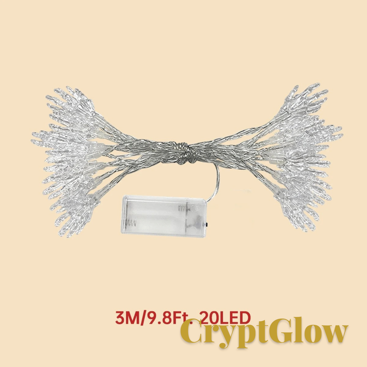 Gr8est CryptGlow 20-LED skeleton hand string lights with battery pack for spooky Halloween home decor
