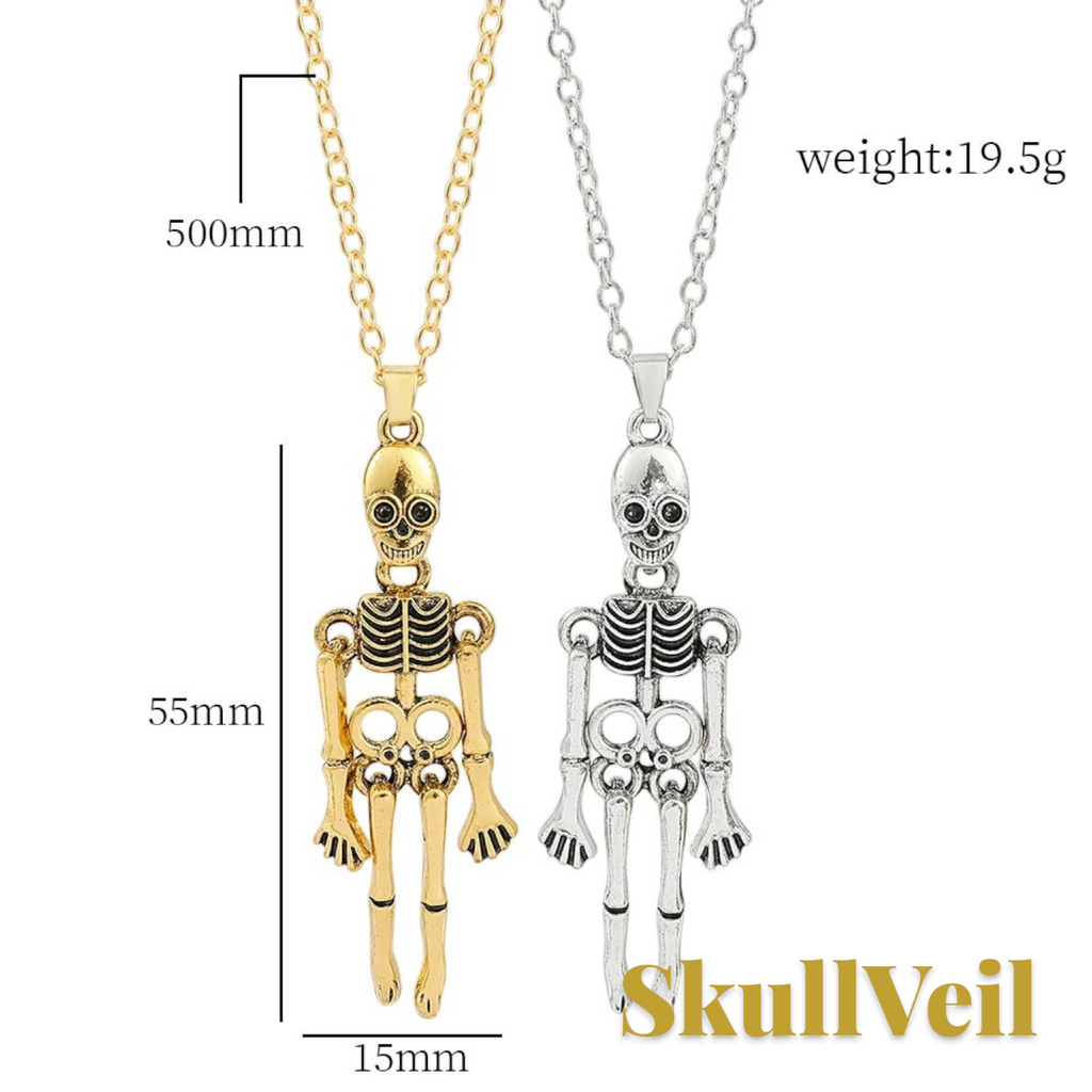 Gr8est Skullveil gothic skeleton pendant necklaces in gold and silver metal tones with 500mm chains