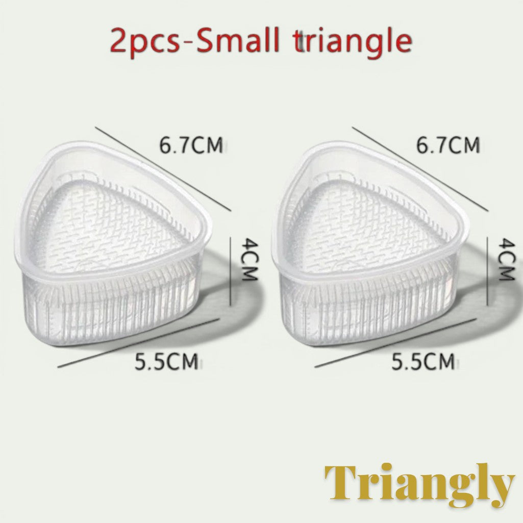 Gr8est set of two small clear plastic triangle molds for making uniform onigiri and sushi rice balls for bento boxes.