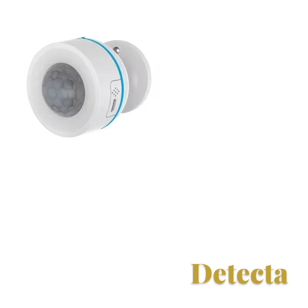 Gr8est white wireless PIR motion sensor with a circular infrared detector lens for smart home security systems