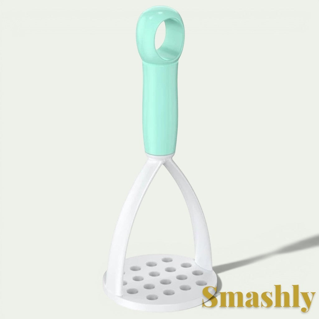 Gr8est Smashly mint green and white ergonomic plastic potato masher for mashing vegetables and fruits