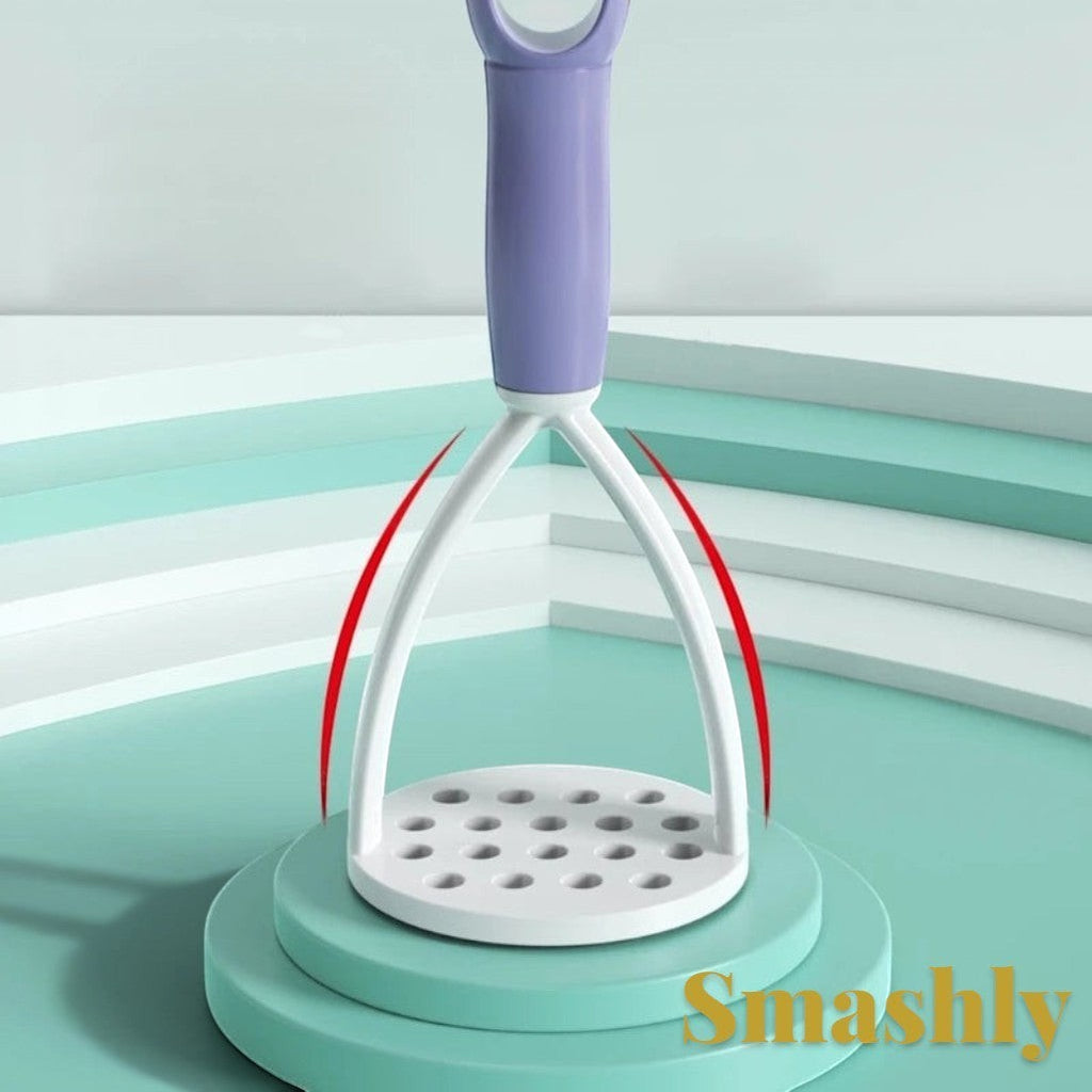 Gr8est Smashly purple and white ergonomic plastic potato masher for mashing vegetables and fruits