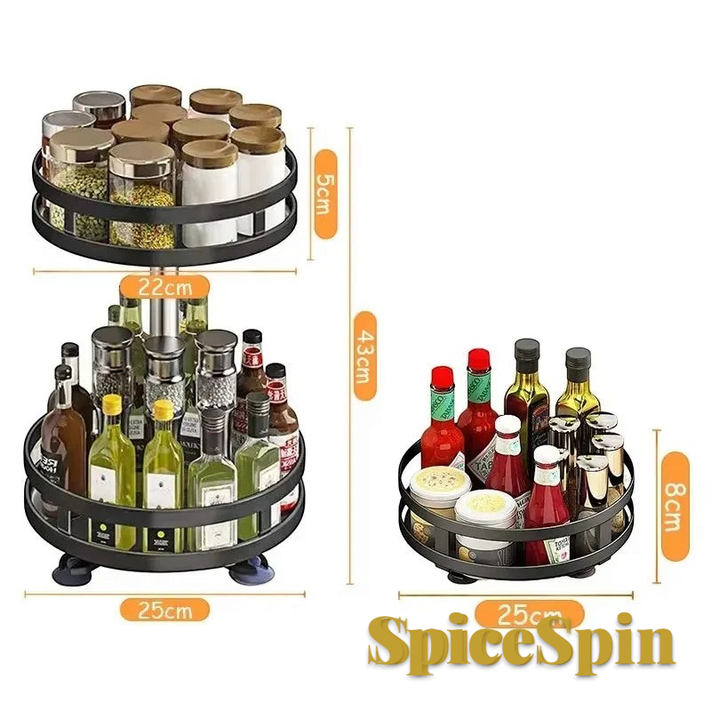 Gr8est SpiceSpin rotating spice rack turntable with two tiers and raised edges for organized kitchen storage