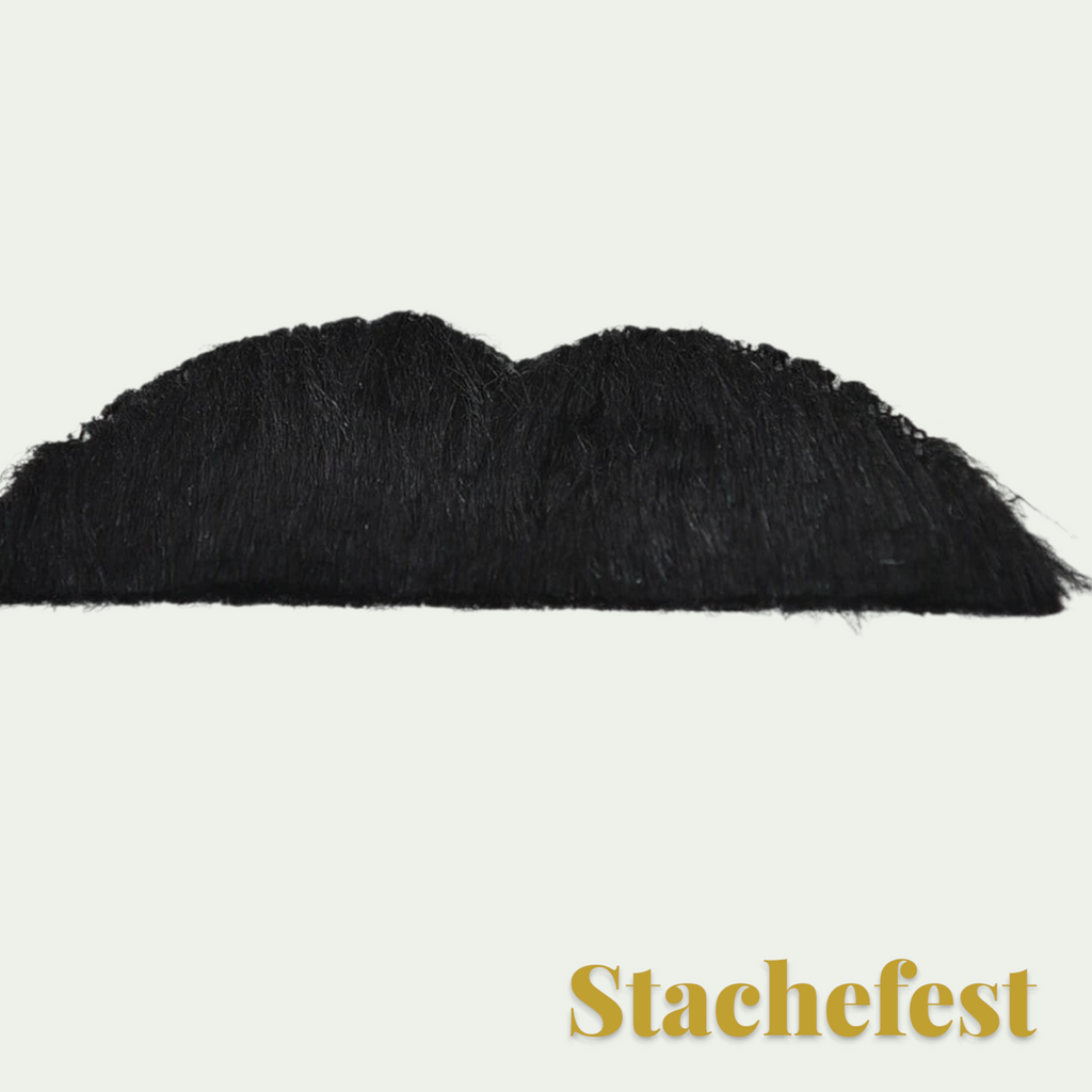 Gr8est Stachefest black fake moustache with self-adhesive backing for Halloween costumes and fancy dress parties