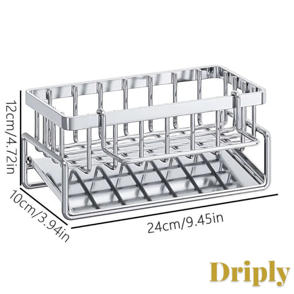 Gr8est stainless steel over-sink drying rack with dimensions for kitchen organization and space-saving storage.