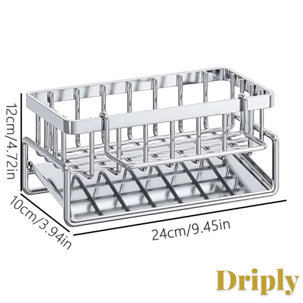 Gr8est stainless steel over-sink drying rack with dimensions for kitchen organization and space-saving storage.