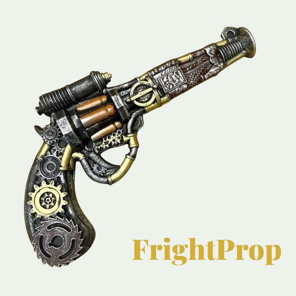 Gr8est steampunk style prop gun with intricate gear and metallic detailing for cosplay and Halloween costumes