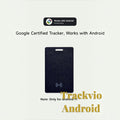 Gr8est Trackvio Android Bluetooth smart tracker card with a slim black textured design for wallets and luggage.