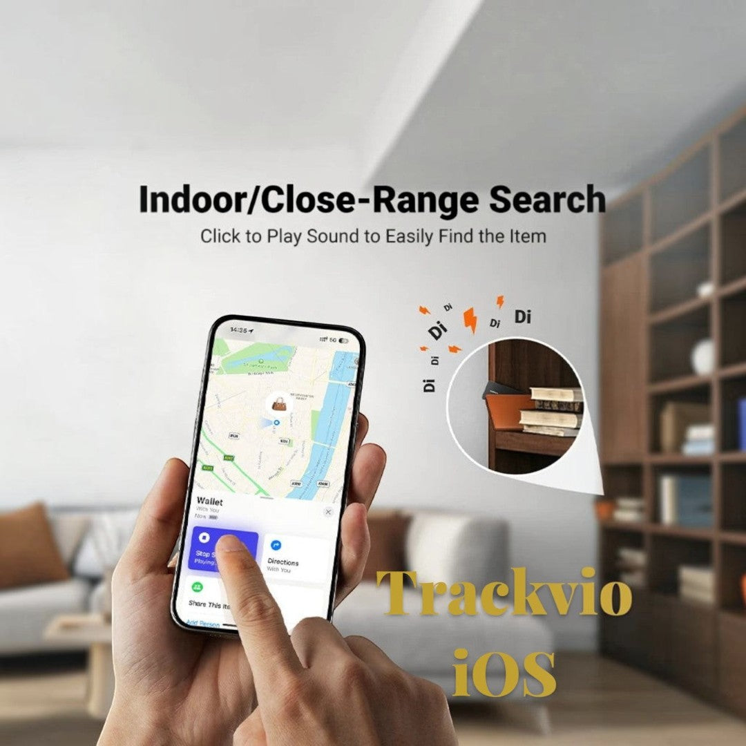 Gr8est Trackvio Bluetooth smart card being used with an iPhone Find My app to locate a wallet indoors