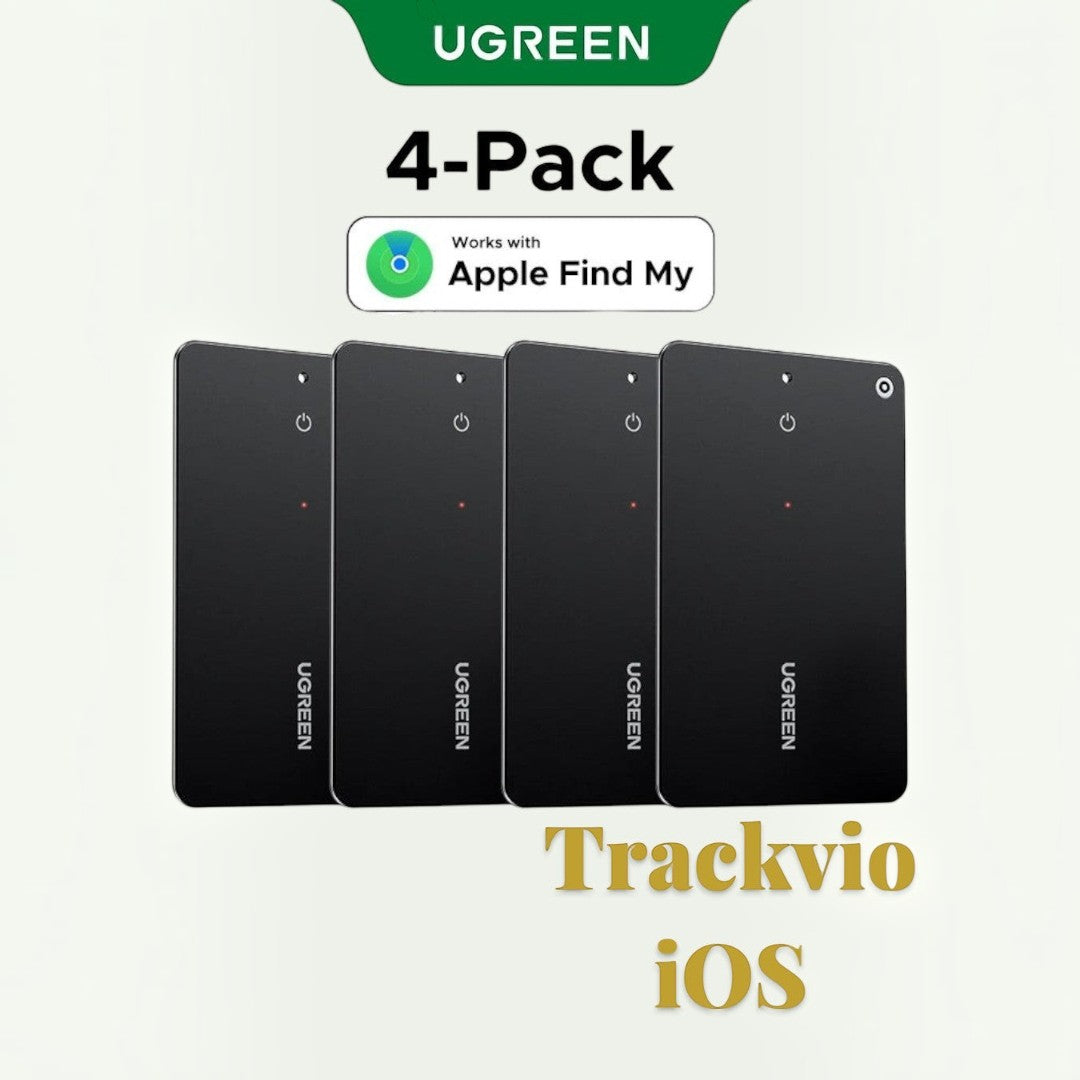 Gr8est 4-pack of black ultra-slim Trackvio Bluetooth smart tracker cards compatible with Apple Find My network