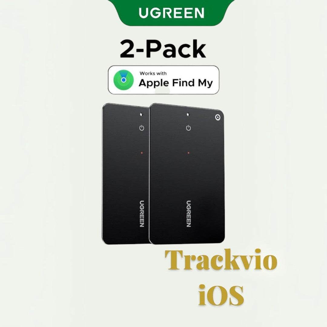 Gr8est Trackvio 2-pack ultra-slim black Bluetooth smart tracker cards compatible with Apple Find My network