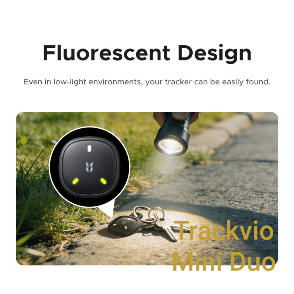 Gr8est UGREEN smart item tracker with fluorescent accents glowing in the dark for easy visibility on keys