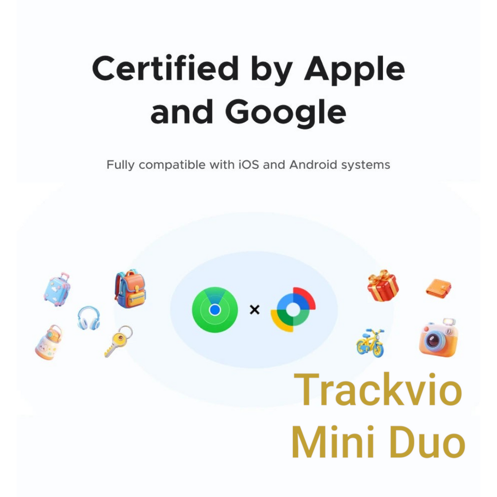Gr8est UGREEN smart item tracker showing compatibility with Apple Find My and Google Find My Device networks.