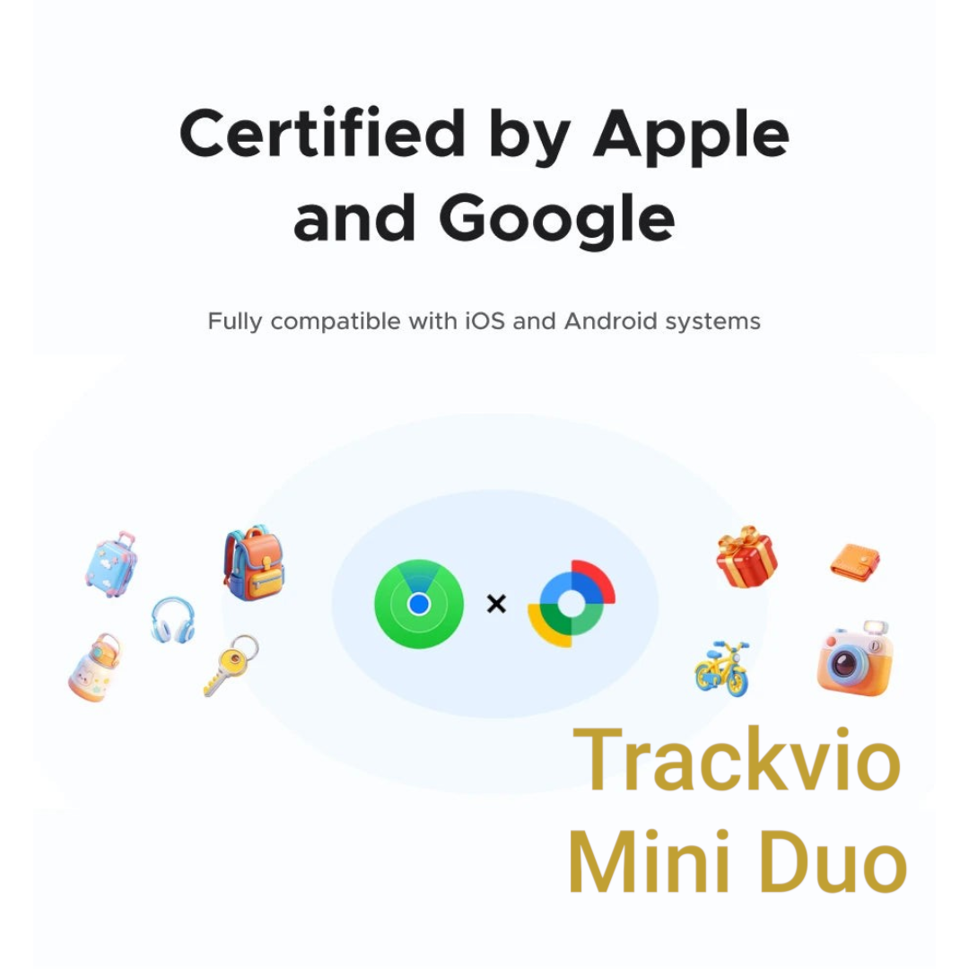 Gr8est UGREEN smart item tracker showing compatibility with Apple Find My and Google Find My Device networks.