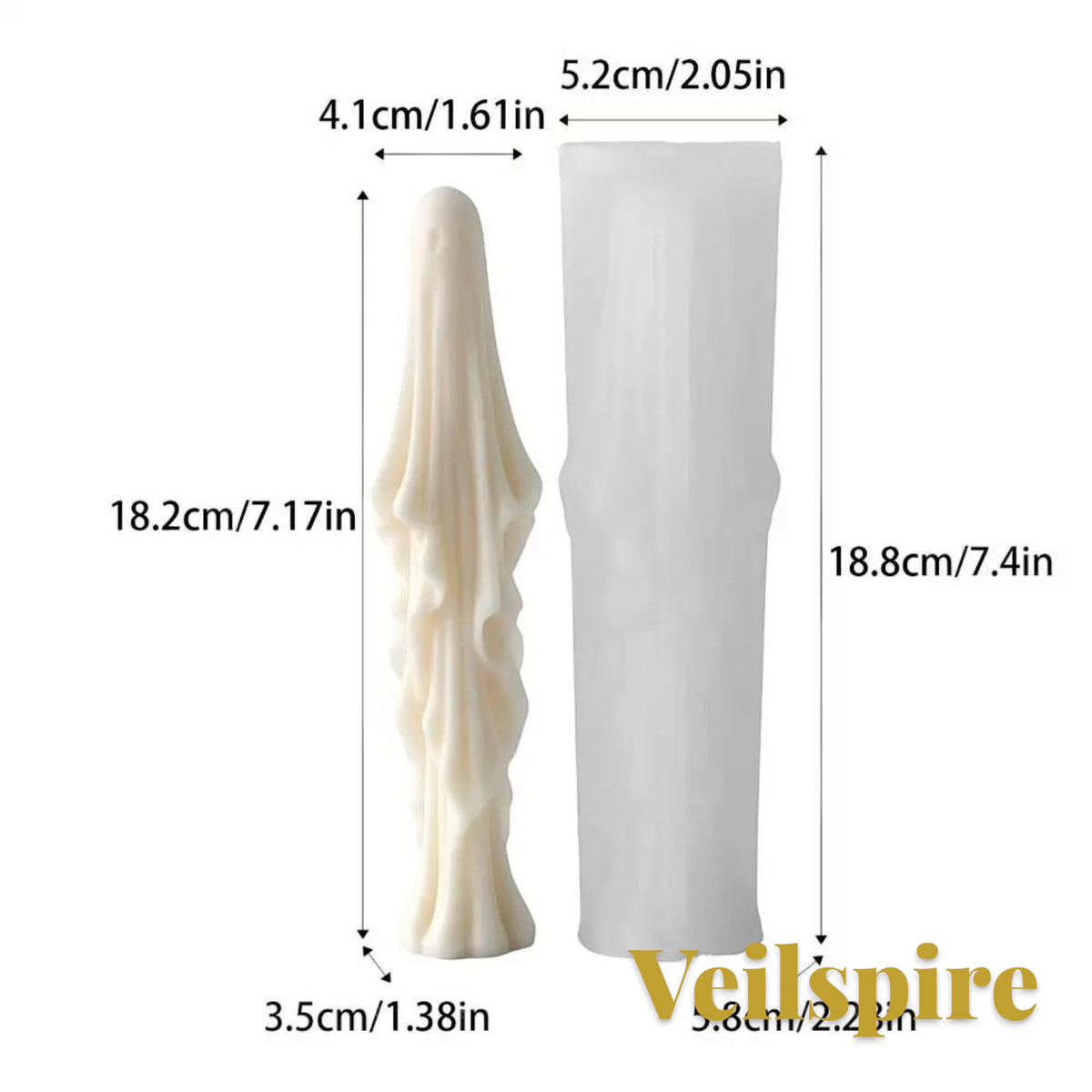 Gr8est Veilspire 3D silicone ghost candle mold with dimensions for large size figure casting