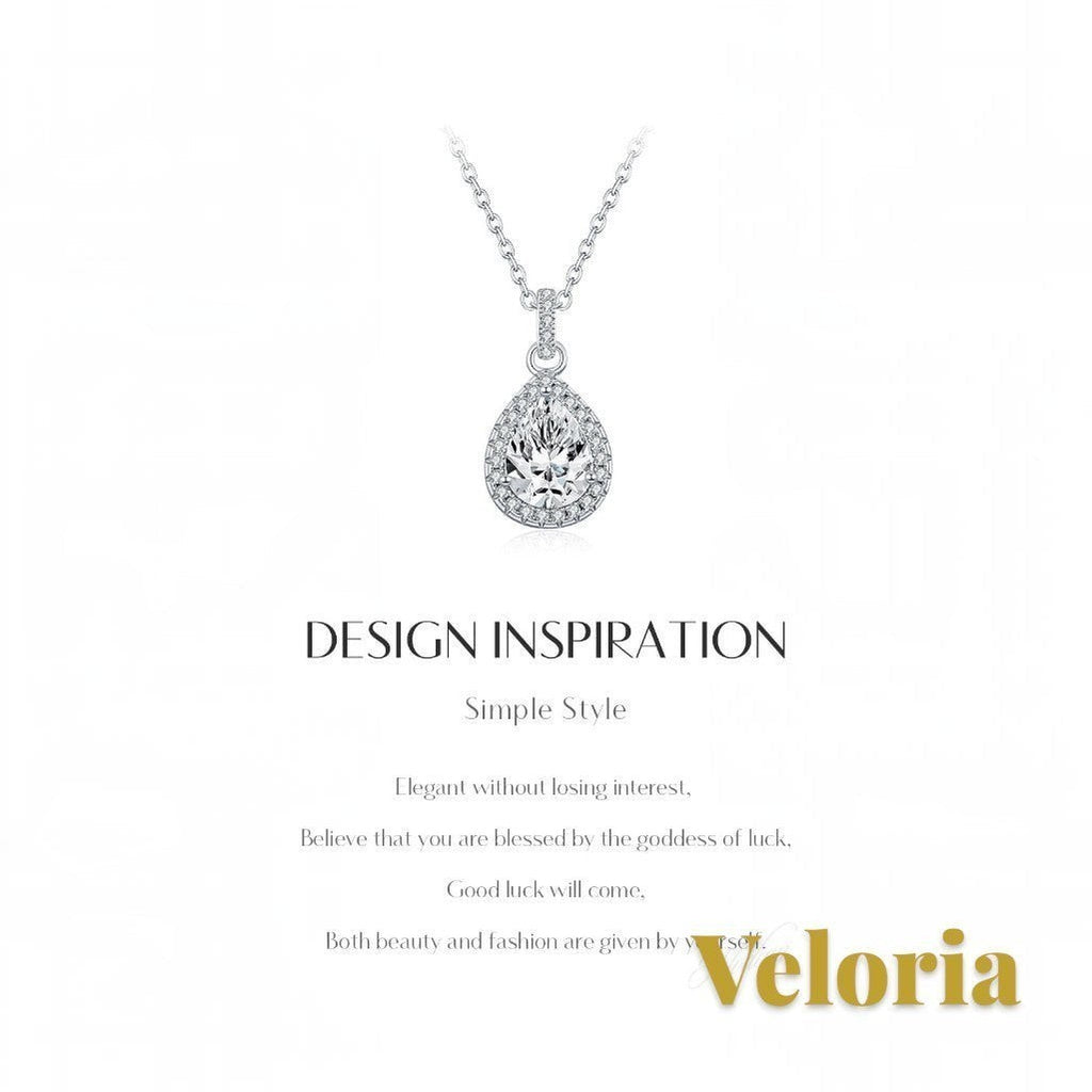 Gr8est Veloria 1.2CT water drop moissanite pendant necklace in 925 sterling silver with a delicate link chain.