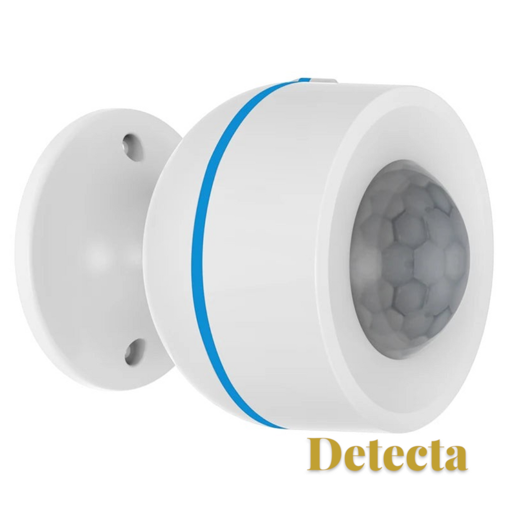 Gr8est white wireless PIR motion sensor with a blue accent ring and a textured infrared detection lens