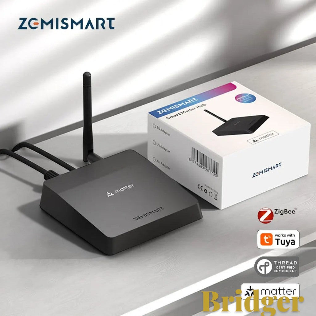 Gr8est Zemismart M1 Pro Matter Thread Zigbee smart home gateway hub with IR control and its product packaging box