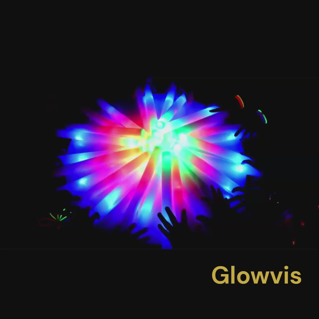 Glowvis - 100pcs LED Glow Foam Sticks | Colorful RGB Flashing Cheer Tubes for Parties, Concerts, Weddings & Events