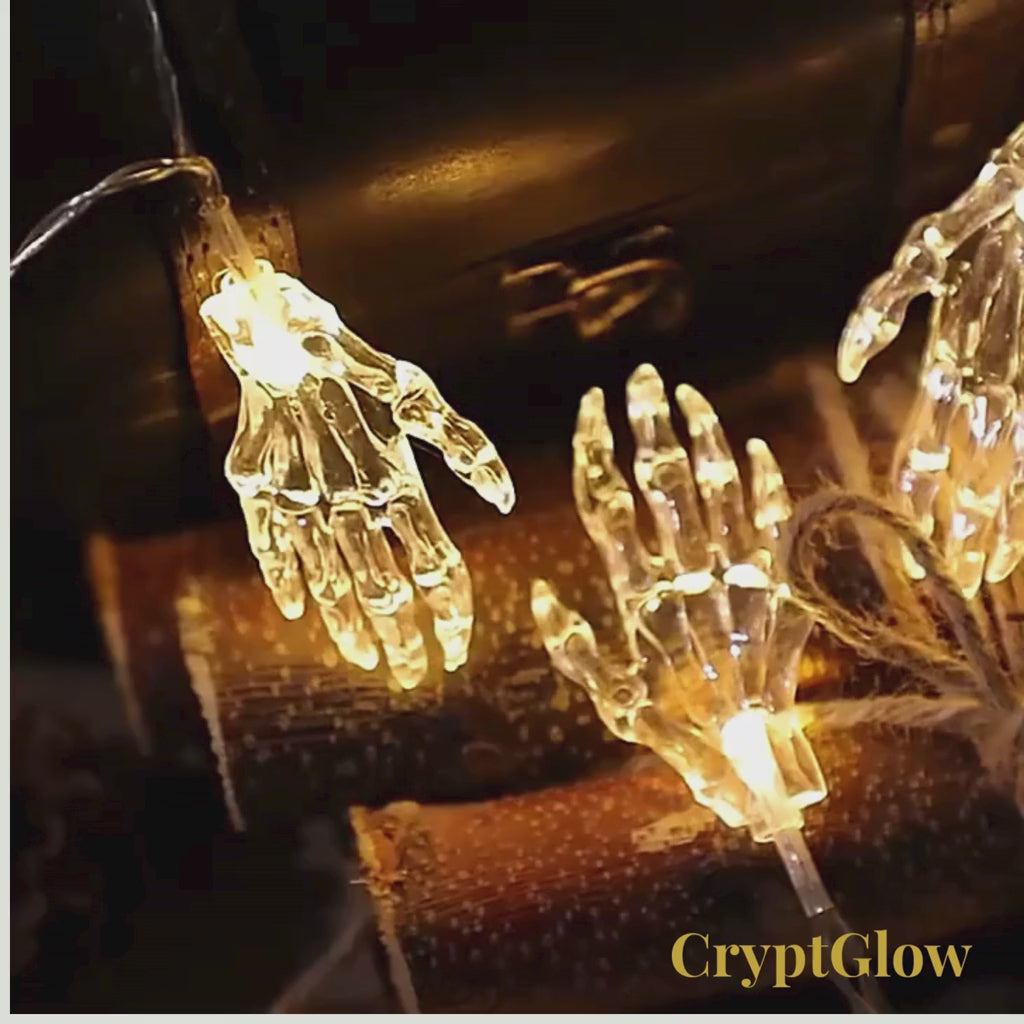 CryptGlow | 1pc 20LED Halloween Skeleton Hand Battery Powered String Light Horrible Atmosphere Skull Hand Lamp For Home Patry Yard Decor