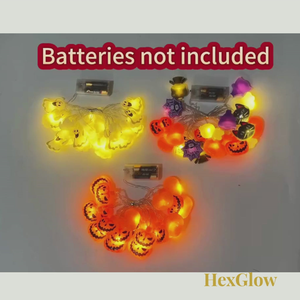 HexGlow | 59.06in Halloween Pumpkin Fairy Lights Warm White 10LED Festival String Lights Battery Powered Room Holiday Decoration