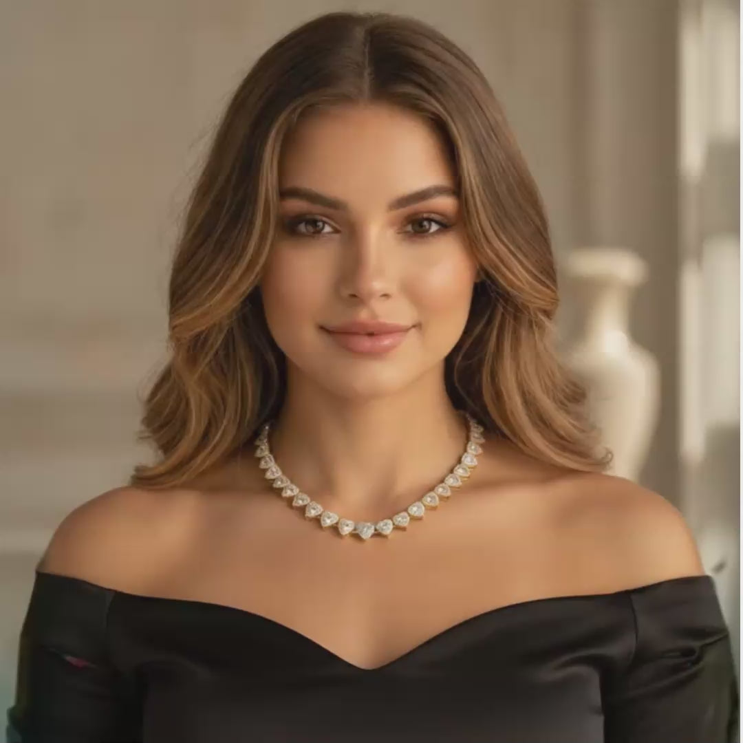 Lumière Heart Tennis Chain Set — Rhinestone Necklace & Bracelet