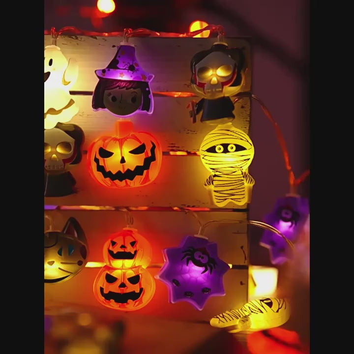 BooGlow | 1PC Halloween LED String Lights 10/20 LED Ghost Pumpkin Spider Mummy Skeleton Fairy Lights Suitable for Holiday Party Home Decor