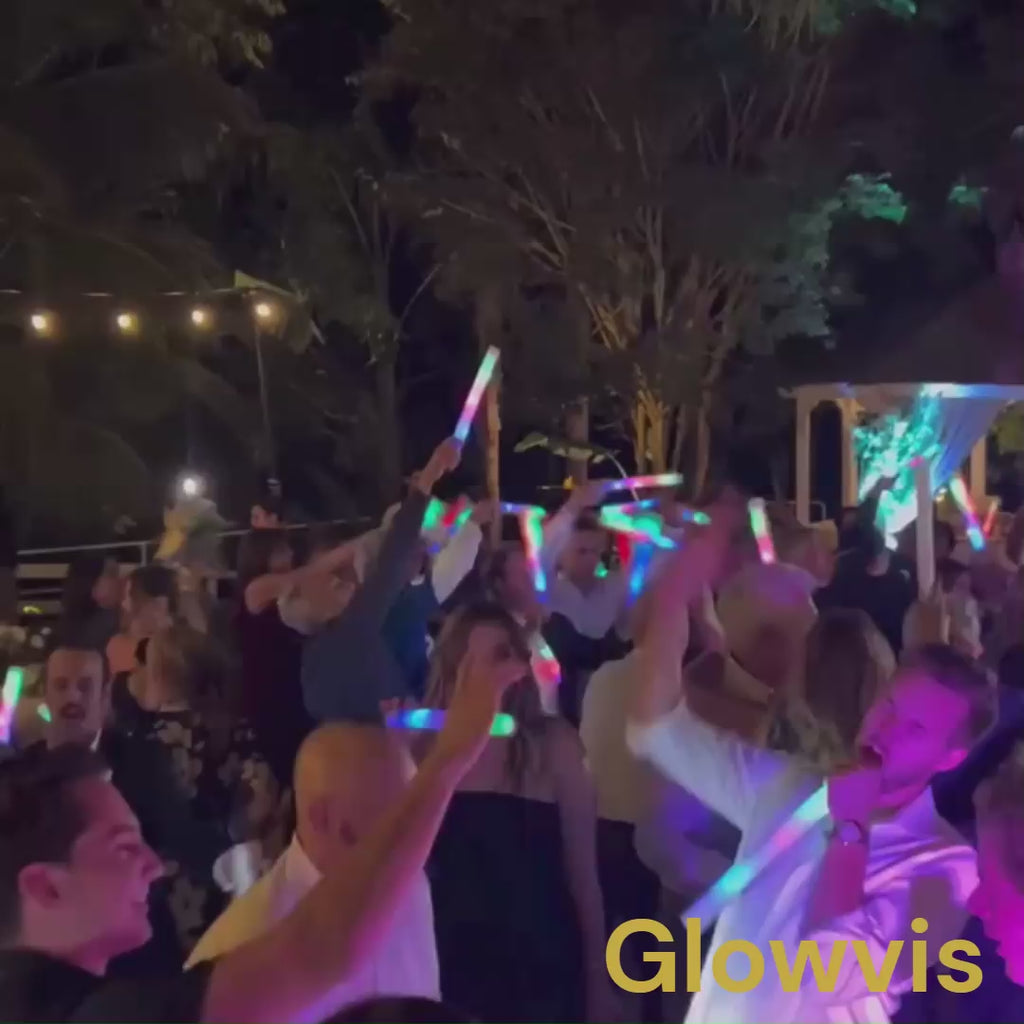 Glowvis - 100pcs LED Glow Foam Sticks | Colorful RGB Flashing Cheer Tubes for Parties, Concerts, Weddings & Events