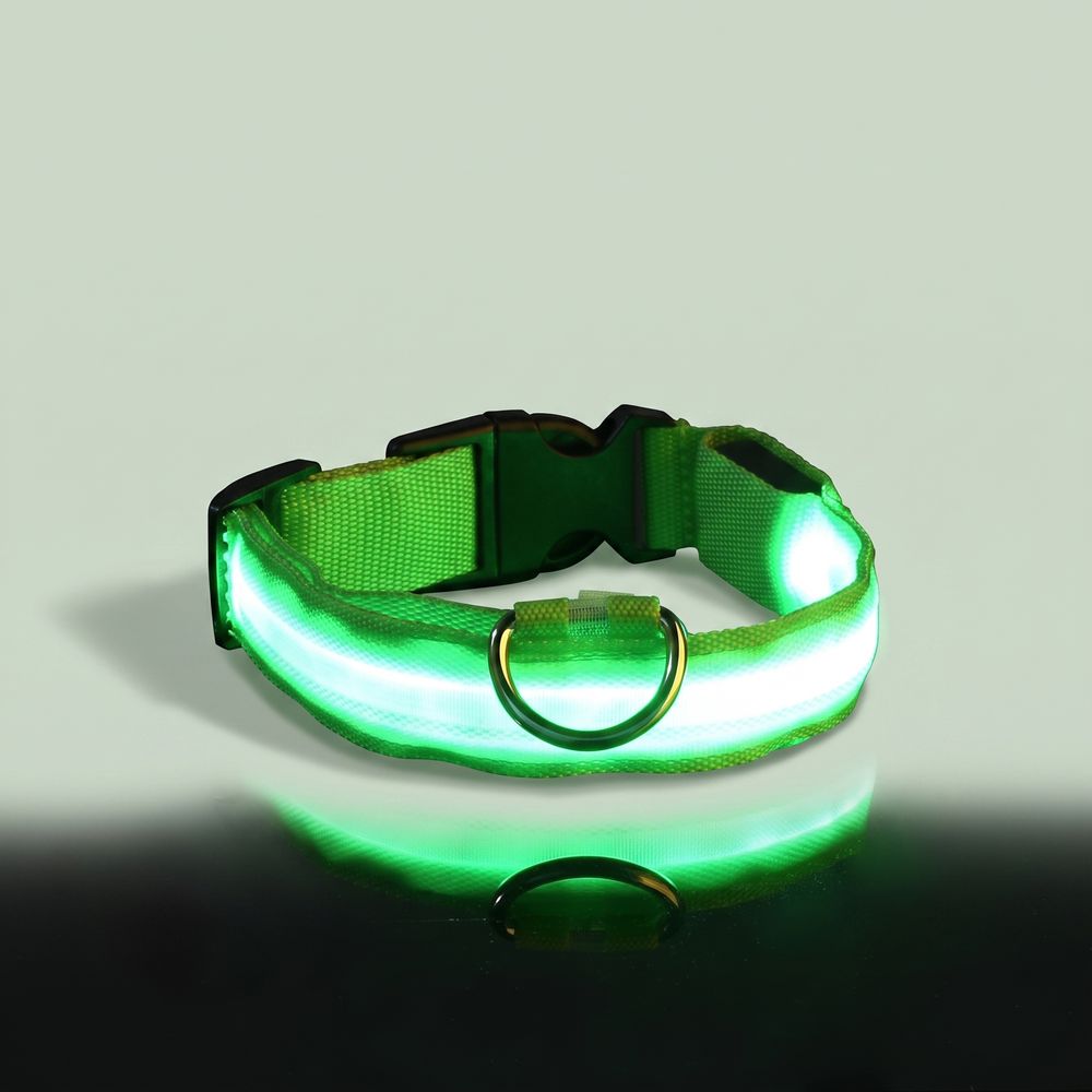 Studio photo of NightPaw — LED Glow-in-the-Dark Nylon Dog Safety Collar in Edit: Resize the entire canvas to a 1024x1024 …